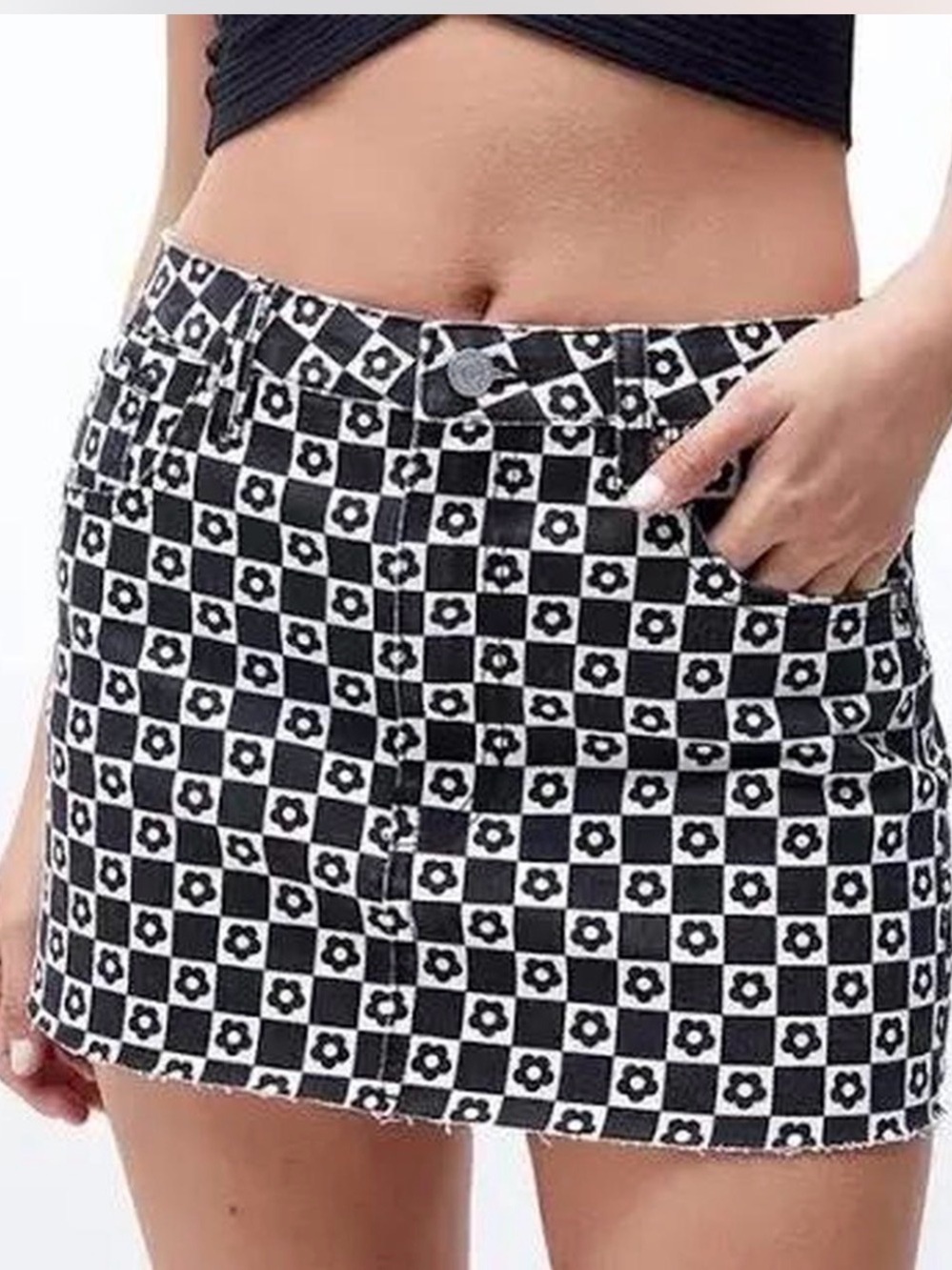 Pacsun Black & White Floral Denim Mini Skirt